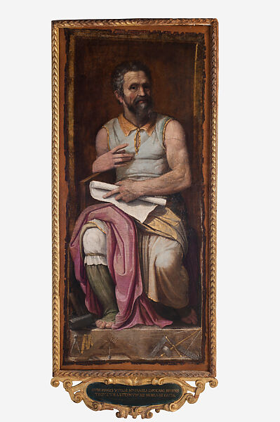 Portrait of Michelangelo Buonarroti as Moses, Federico Zuccaro (Zuccari) (Italian, Sant&#39;Angelo in Vado 1540/42–1609 Ancona), Oil on leather