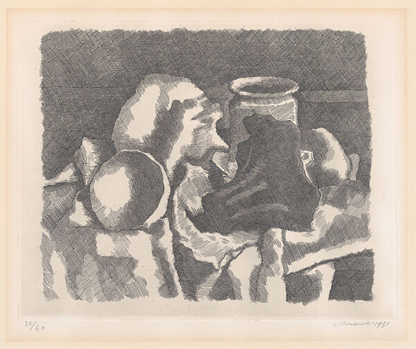 Still Life with Drapery, Giorgio Morandi (Italian, Bologna 1890–1964 Bologna), Etching 