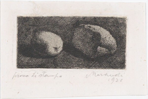 Still Life with Bread and Lemon, Giorgio Morandi (Italian, Bologna 1890–1964 Bologna), Etching with chine collé on Japan or India paper 