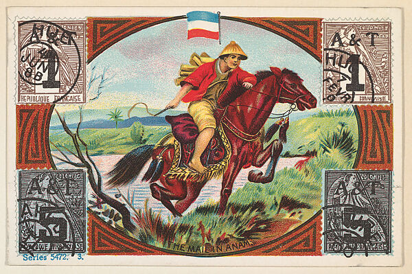 The Mail in Anam, bakery card from the Stamps and Mail Carriers of All Nations series (D73), issued by the Rochester Baking Company, Issued by Rochester Baking Company, Commercial color lithograph 