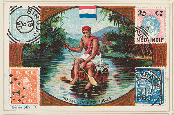 The Mail in Dutch Indies, bakery card from the Stamps and Mail Carriers of All Nations series (D73), issued by the Rochester Baking Company, Issued by Rochester Baking Company, Commercial color lithograph 