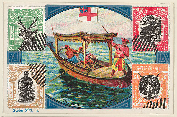 The Mail in North Borneo, bakery card from the Stamps and Mail Carriers of All Nations series (D73), issued by the Rochester Baking Company, Issued by Rochester Baking Company, Commercial color lithograph 