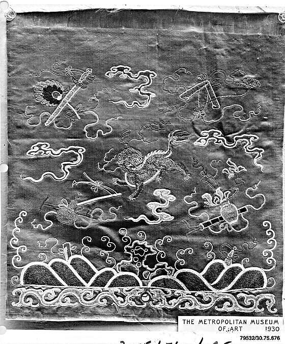Square, Silk, metallic thread, China 