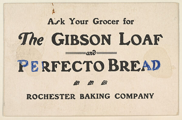 Verso of bakery card from the Stamps and Mail Carriers of All Nations series (D73), issued by the Rochester Baking Company, Issued by Rochester Baking Company, Commercial color lithograph 