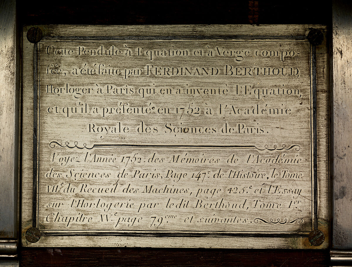 Longcase equation regulator, Clockmaker: Ferdinand Berthoud (French, 1727–1807), Oak veneered with satinwood and kingwood; gilt-bronze mounts, glass, enamel, steel, and brass, French