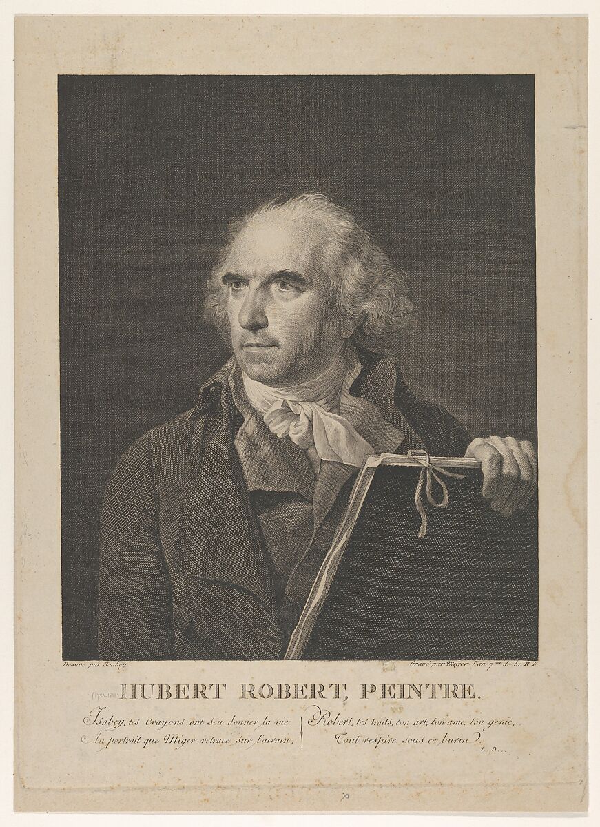 Portrait of French Painter Hubert Robert, Jean-Baptiste Isabey (French, Nancy 1767–1855 Paris), Etching; third and final state 