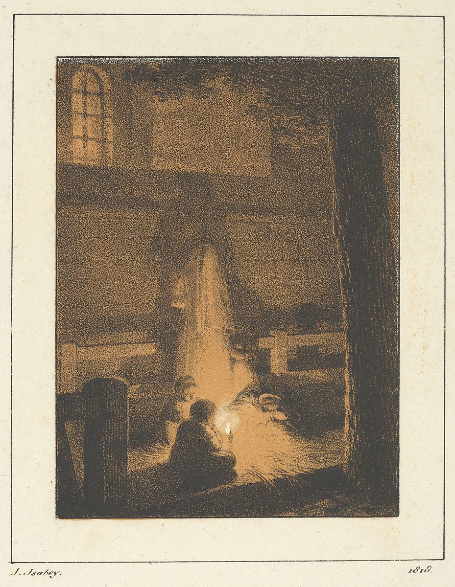 Children Holding a Candle in a Church, Jean-Baptiste Isabey (French, Nancy 1767–1855 Paris), Lithograph with ochre tint-stone 
