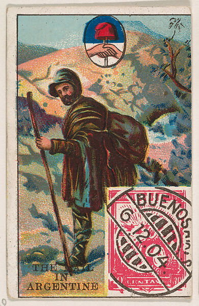 The Mail in Argentine, bakery card from the Stamps and Mail Carriers of All Nations series (D73), issued by the Rochester Baking Company, Issued by Rochester Baking Company, Commercial color lithograph 