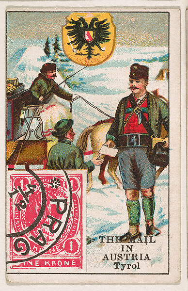 The Mail in Austria, bakery card from the Stamps and Mail Carriers of All Nations series (D73), issued by the Rochester Baking Company, Issued by Rochester Baking Company, Commercial color lithograph 