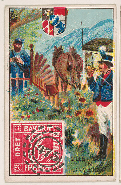 The Mail in Bavaria, bakery card from the Stamps and Mail Carriers of All Nations series (D73), issued by the Rochester Baking Company, Issued by Rochester Baking Company, Commercial color lithograph 