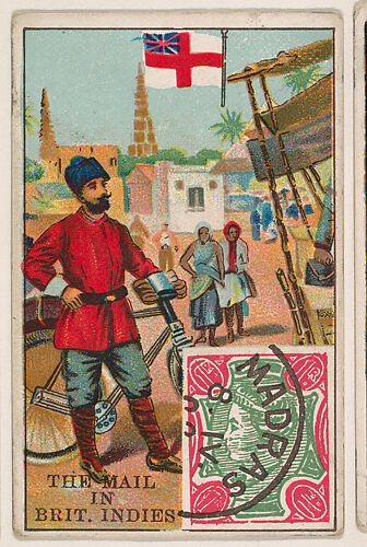 The Mail in British Indies, bakery card from the Stamps and Mail Carriers of All Nations series (D73), issued by the Rochester Baking Company