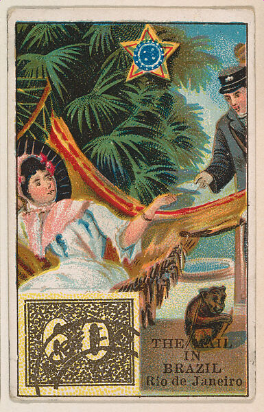 The Mail in Brazil, bakery card from the Stamps and Mail Carriers of All Nations series (D73), issued by the Rochester Baking Company, Issued by Rochester Baking Company, Commercial color lithograph 