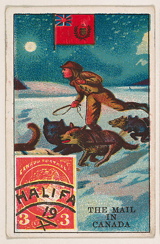 The Mail in Canada, bakery card from the Stamps and Mail Carriers of All Nations series (D73), issued by the Rochester Baking Company