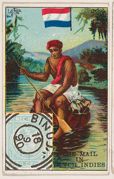 The Mail in Dutch Indies, bakery card from the Stamps and Mail Carriers of All Nations series (D73), issued by the Rochester Baking Company, Issued by Rochester Baking Company, Commercial color lithograph 