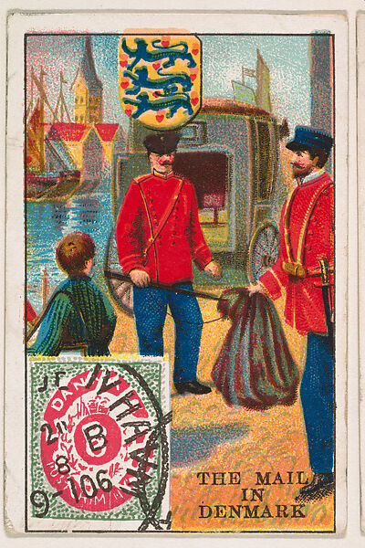 The Mail in Denmark, bakery card from the Stamps and Mail Carriers of All Nations series (D73), issued by the Rochester Baking Company, Issued by Rochester Baking Company, Commercial color lithograph 