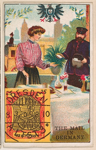 The Mail in Germany, bakery card from the Stamps and Mail Carriers of All Nations series (D73), issued by the Rochester Baking Company