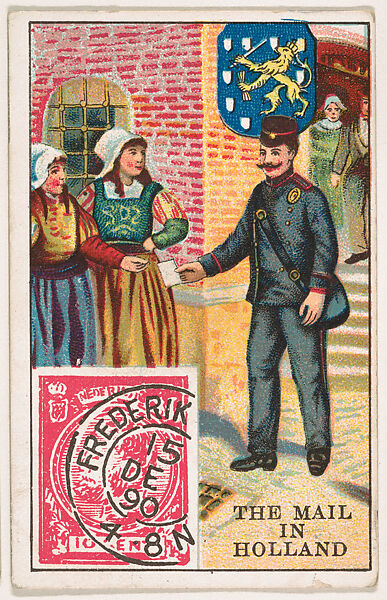 The Mail in Holland, bakery card from the Stamps and Mail Carriers of All Nations series (D73), issued by the Rochester Baking Company, Issued by Rochester Baking Company, Commercial color lithograph 