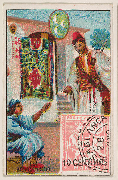 The Mail in Morocco, bakery card from the Stamps and Mail Carriers of All Nations series (D73), issued by the Rochester Baking Company, Issued by Rochester Baking Company, Commercial color lithograph 