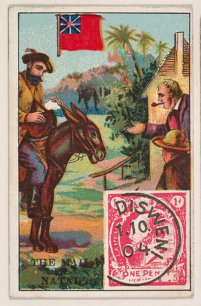 The Mail in Natai, bakery card from the Stamps and Mail Carriers of All Nations series (D73), issued by the Rochester Baking Company, Issued by Rochester Baking Company, Commercial color lithograph 