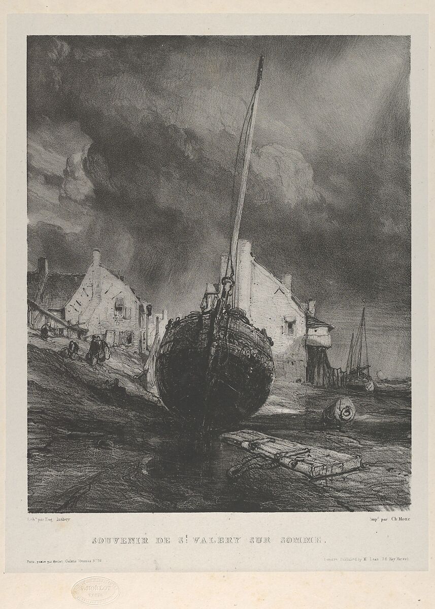 Memory of Saint-Valéry-sur-Somme, Eugène Isabey (French, Paris 1803–1886 Lagny), Lithograph in black on light gray chine collé laid down on ivory wove paper; second state of three 
