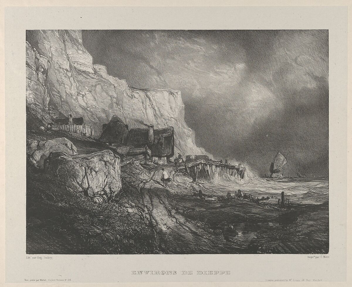 The Surroundings of Dieppe, Eugène Isabey (French, Paris 1803–1886 Lagny), Lithograph in black on light gray chine collé laid down on ivory wove paper; second state of three 