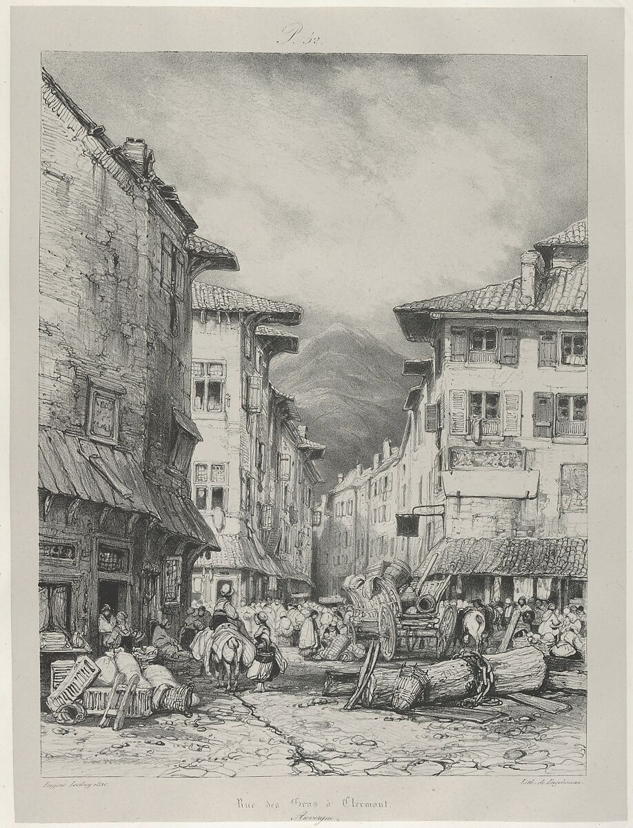 Rue de Gros in Clermont, Eugène Isabey (French, Paris 1803–1886 Lagny), Lithograph in black on light gray chine collé laid down on ivory wove paper; second state of two 