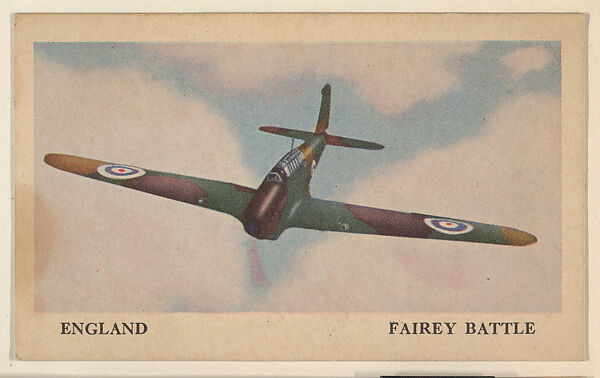 England, Fairey Battle, bakery card from the Warplanes of the World series (D87), Issued by Spaulding Bakeries Inc., Commercial color lithograph 