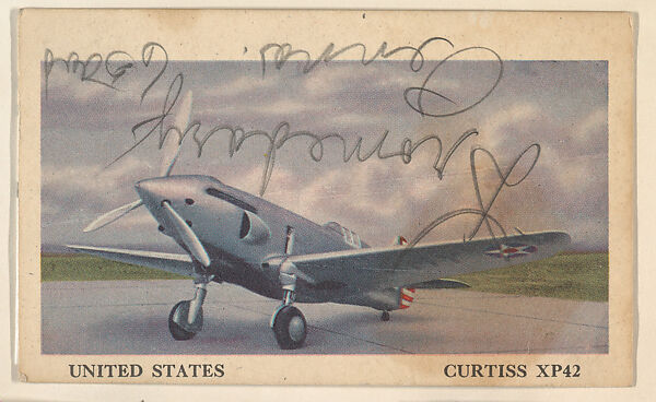 United States, Curtiss XP42, bakery card from the Warplanes of the World series (D87), Issued by Spaulding Bakeries Inc., Commercial color lithograph 