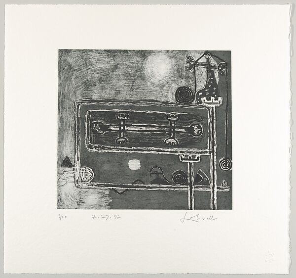 4.27.92, Frank Lobdell (American, Kansas City, Missouri 1921–2013 Palo Alto, California), Litho crayon resist with spray lacquer ground, aquatint, sugarlift aquatint and burnishing; 9/20 