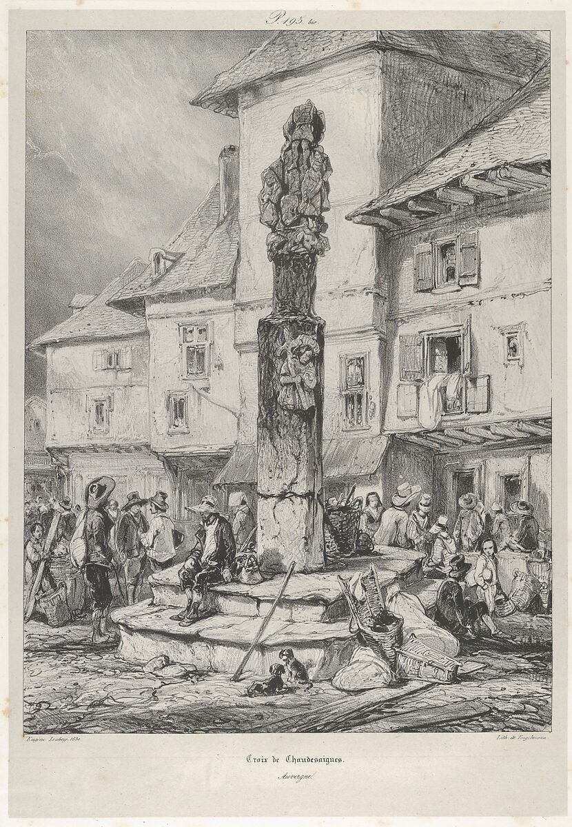 Cross of Chaudesaigues, Eugène Isabey (French, Paris 1803–1886 Lagny), Lithograph in black on light gray chine collé laid down on ivory wove paper; second state of two 