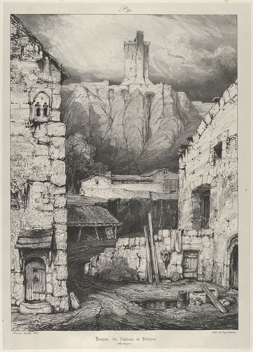 Dungeon of the Polignac Castle, Eugène Isabey (French, Paris 1803–1886 Lagny), Lithograph in black on light gray chine collé laid down on ivory wove paper; only state 