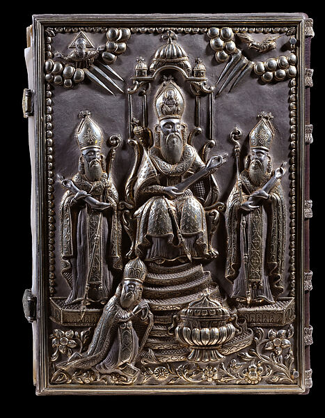Silver Cover for Mother Ritual Book (Mayr Mashtots'), Manuscript: tempera, gold and ink on parchment; 221 fols
Bookcover: silver, gilded, chased, engraved, Armenian 