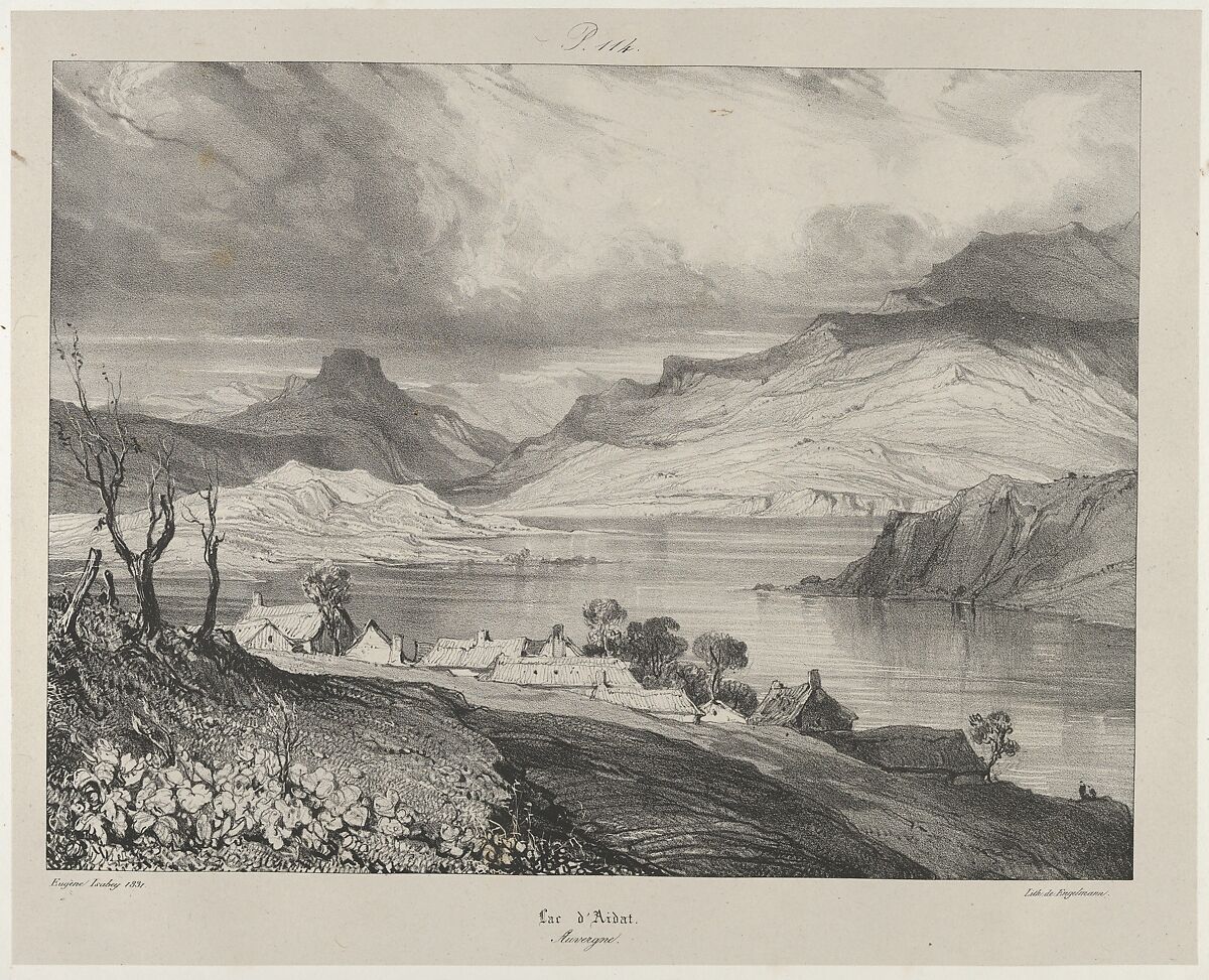 Aidat Lake, Eugène Isabey (French, Paris 1803–1886 Lagny), Lithograph in black on light gray chine collé laid down on ivory wove paper; only state 