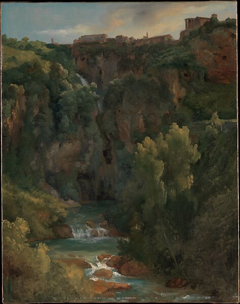 View of the Falls at Tivoli, Achille-Etna Michallon (French, Paris 1796–1822 Paris), Oil on paper laid down on canvas 