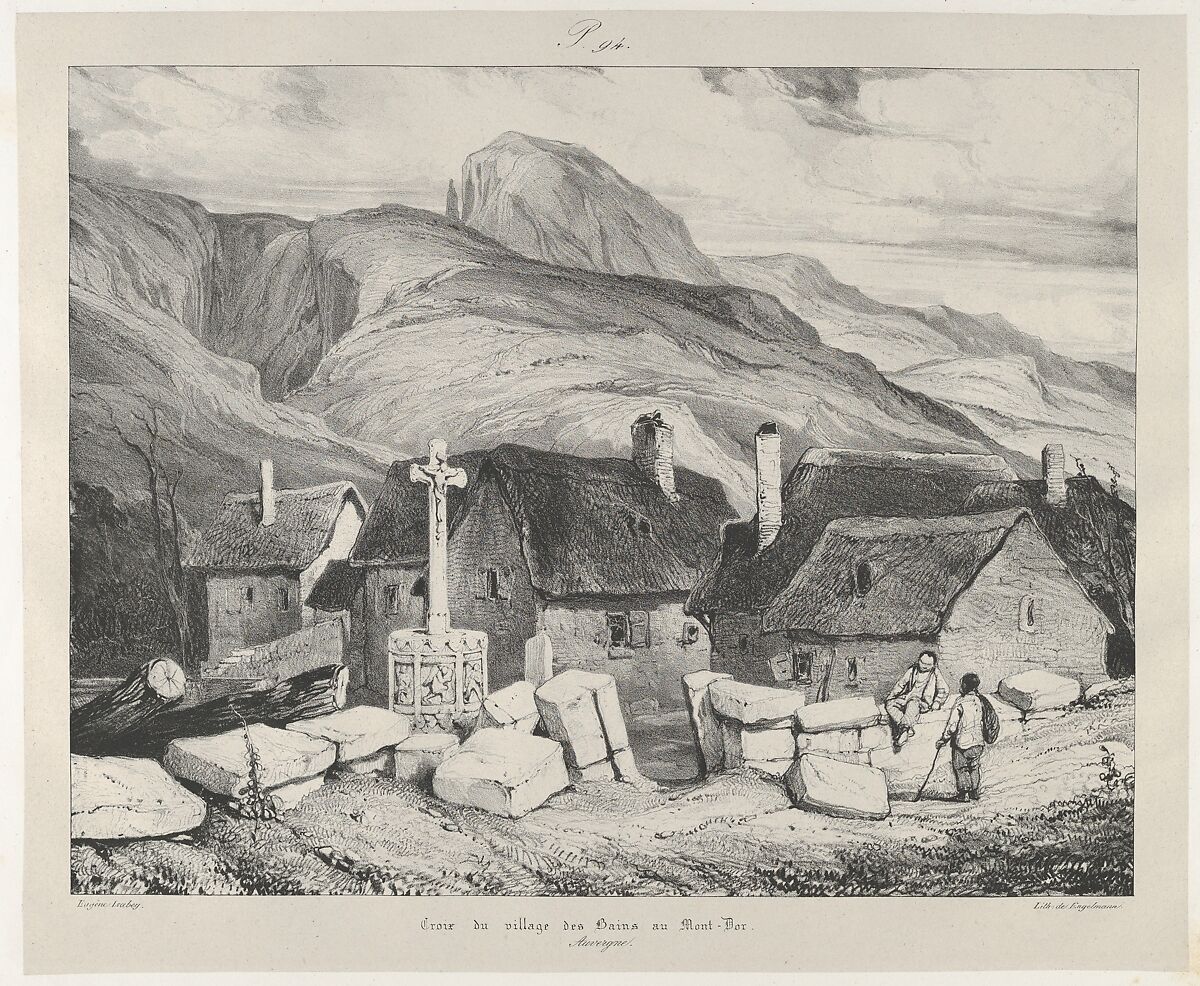Cross of the Village of Bains au Mont-Dor, Eugène Isabey (French, Paris 1803–1886 Lagny), Lithograph in black on light gray chine collé laid down on ivory wove paper; only state 