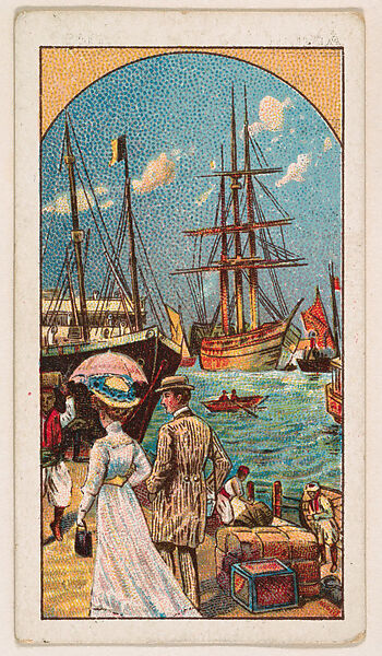 In the harbour of Suez, Departure on board an Austrian-Lloyd liner, bakery card from the Around the World Series (D92), issued by White Star Bakery, Issued by White Star Bakery, Commercial color lithograph 