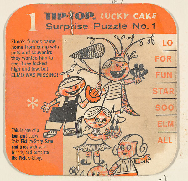 Surprise Puzzle No. 1, bakery card from the Lucky Cake Surprise Cards series (D94-1), issued by Tip Top Bakeries, Issued by Tip Top Bakeries, Commercial color lithograph 