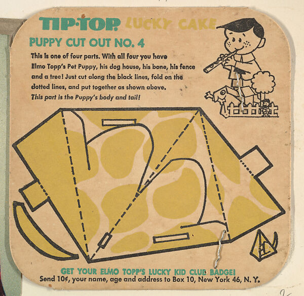 Puppy Cut Out No. 4, bakery card from the Lucky Cake Surprise Cards series (D94-1), issued by Tip Top Bakeries, Issued by Tip Top Bakeries, Commercial color lithograph 