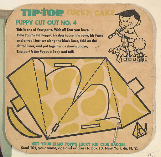 Puppy Cut Out No. 4, bakery card from the Lucky Cake Surprise Cards series (D94-1), issued by Tip Top Bakeries