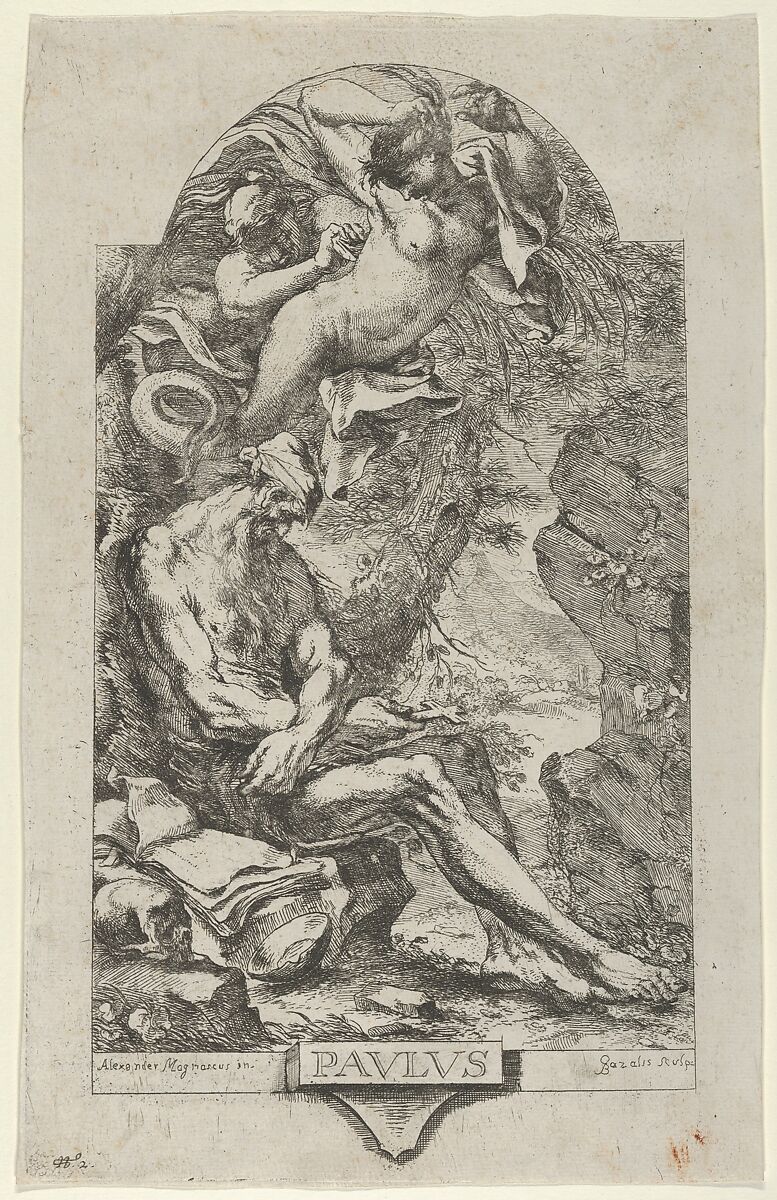 Saint Paul of Thebes tempted by a demon, after Magnasco, Bartolommeo Gazalis (Italian, born Genoa, active Milan, 1720–30), Etching 