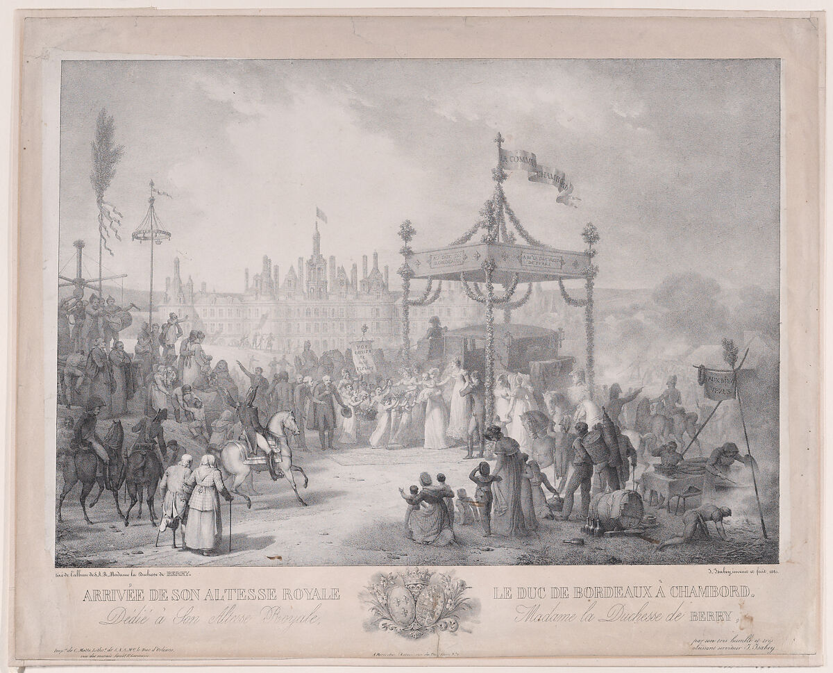 The Arrival of His Royal Highness The Duke of Bordeaux at Chambord, Jean-Baptiste Isabey (French, Nancy 1767–1855 Paris), Lithograph; only state 