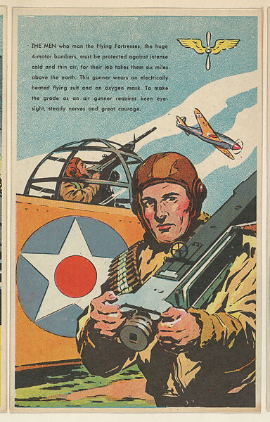 Flying Fortress Air Gunners, bakery card from the U. S. Armed Services series (D84), issued by the Ward Baking Company, Issued by Ward Baking Company, Commercial color lithograph 