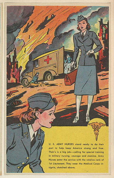 Army Nurses, bakery card from the U. S. Armed Services series (D84), issued by the Ward Baking Company, Issued by Ward Baking Company, Commercial color lithograph 