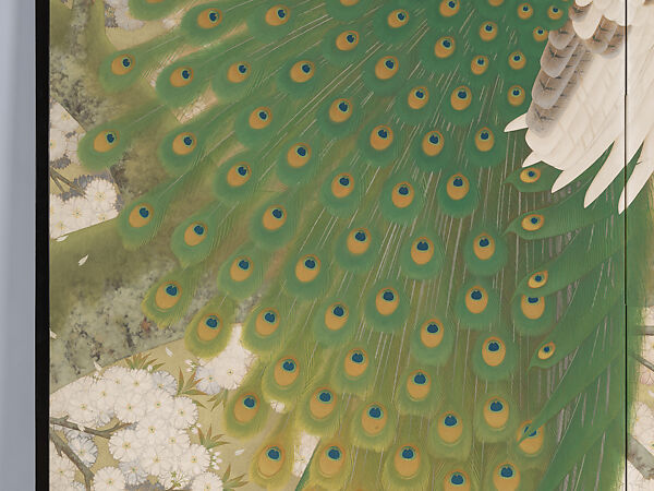 Peacocks and Cherry Blossoms, Imazu Tatsuyuki (Japanese, active early 20th century), Two-panel folding screen; ink, color, gold, and silver on paper, Japan