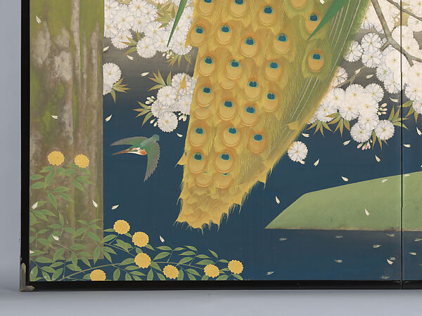 Peacocks and Cherry Blossoms, Imazu Tatsuyuki (Japanese, active early 20th century), Two-panel folding screen; ink, color, gold, and silver on paper, Japan