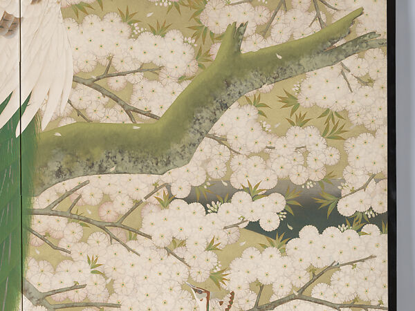 Peacocks and Cherry Blossoms, Imazu Tatsuyuki (Japanese, active early 20th century), Two-panel folding screen; ink, color, gold, and silver on paper, Japan
