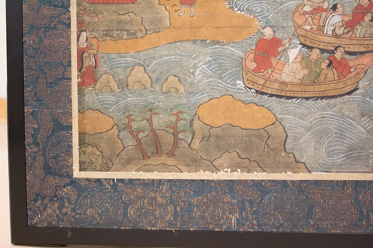 Chōmeiji Temple Pilgrimage Mandala, Hanging scroll remounted as a two-panel folding screen; ink, color, gofun (ground shell pigment), and gold on paper, Japan