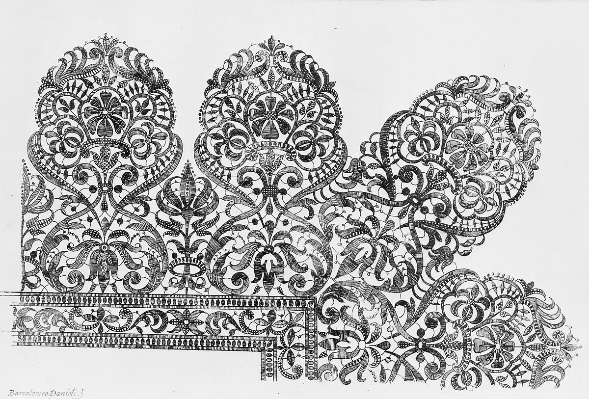 Vari disegni di merletti (page 4r), Bartolomeo Danieli (Italian, active Bologna and Siena 1610–1643), Etching
