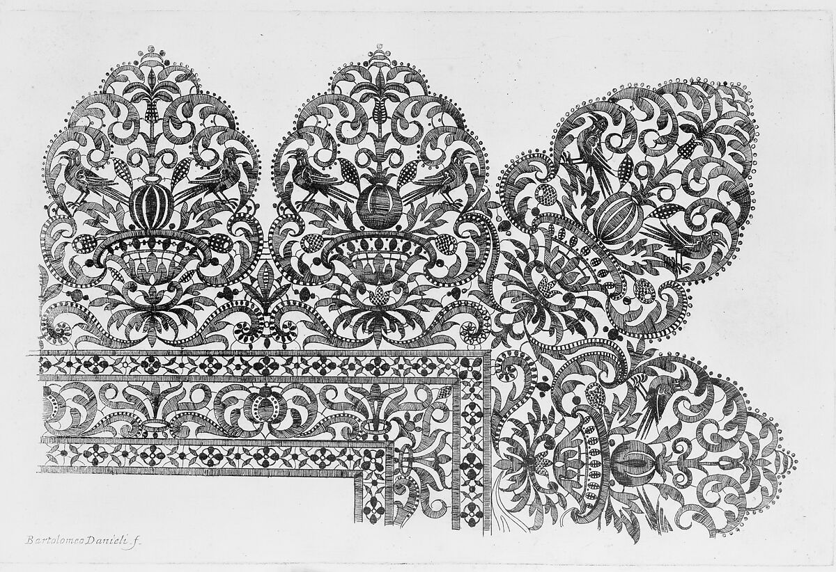Vari disegni di merletti (page 5r), Bartolomeo Danieli (Italian, active Bologna and Siena 1610–1643), Etching