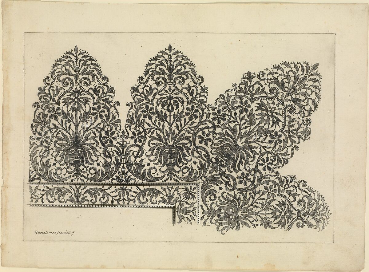 Vari disegni di merletti (page 7r), Bartolomeo Danieli (Italian, active Bologna and Siena 1610–1643), Etching